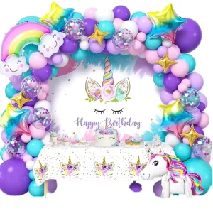 Unicorn Theme Happy Birthday Party Garland Balloon Decorations Sets Gift Pack for Kids Celebrations Events