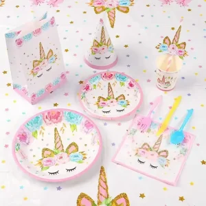 Unicorn Theme Party Tableware Serve 16 144 Pcs Luxury Unicorn Party Wedding Birthday Supplies