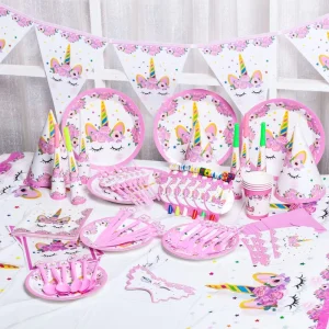 Unicorn theme Pink Princess Children’s Birthday Tableware Set Birthday Party Decoration Disposable Tableware Set