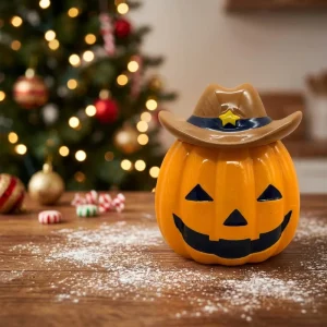 Unique Pumpkin Shaped Ceramic Candle Jar with Lid 335ml Eco Friendly Modern Candle Vessel for Halloween Home Party Decor
