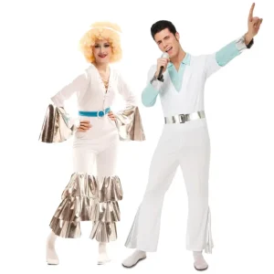 Unisex Disco Costume Shiny Retro Jumpsuit Flared Pants Dress for 70s Theme Party Dance Performance Festival Celebration