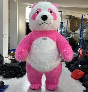 Unisex Full-Size Furry Pink Panda Inflatable Mascot Costume for Adults Cosplay Factory Directly Sold at Price