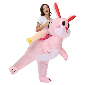 Unisex Inflatable Animal Easter Bunny & Bugs Mascot Costume in Pink Polyester for Adults Festival Carnival Party Use