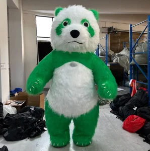 Unisex Inflatable Full-Size Furry Green Realistic Panda Mascot Costume for Adults Cosplay Factory Directly