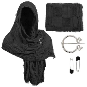 Unisex Medieval Peasant Weapons & Armor Renaissance Faire Cosplay Outfit with Hood Accessories Cotton Material Blouses Shirts