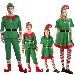 Unisex New Children’s Green Elf Costume for Ballroom Dance Festive Celebrations Parents Christmas Cosplay Suit for Boys Girls