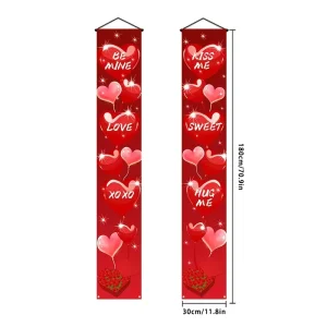 Valentine’s Day 11.8 Inches X 70.86 Inches Pink Polyester Couple Banner 1 Pair