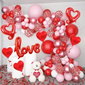 Valentines Day Balloon Arch Garland Kit Pink Red Balloon Garland Love Heart Foil Balloons Valentine’s Day Party Decorations
