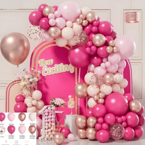 Valentines Day Balloon Arch Garland Kit with Pink White Red Confetti Heart Balloons for Anniversary Wedding Romantic Decorations