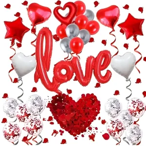 Valentine’s Day Balloons with Rose Petals for Wedding and Party Decoration