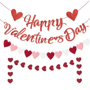 Valentine’s Day Chinese Valentine’s Day Happy Heart Shaped Red Banner Party Decorations