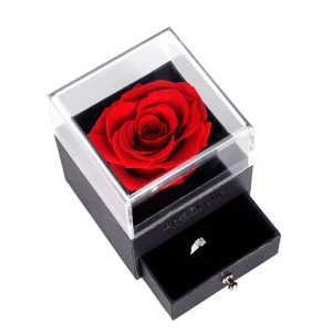 Valentines Day Christmas Gift Square Drawer Version Natural Dry Everlasting Preserved Rose Jewelry Box Acrylic Display 2-3 Years