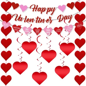Valentine’s Day Decoration Love Happy Valentines Day Valentine’s Day Happy Flag Pulling Flower Set