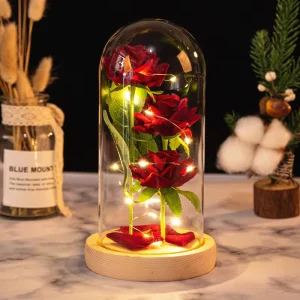 Valentine’s Day Decoration Simulation Rose LED Light Preserved Eternal Flower Valentine’s Day Gift Mothers’ Day