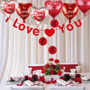 Valentines Day Decorations Balloons 18 Inch I Love You Balloons Red Heart Shaped Foil Balloons for Valentines Day Wedding