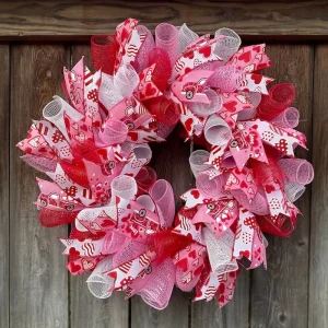 Valentine’s Day Decorative Garland Ribbon Mesh Powder Decoration Home Door Hanging Window Decorations