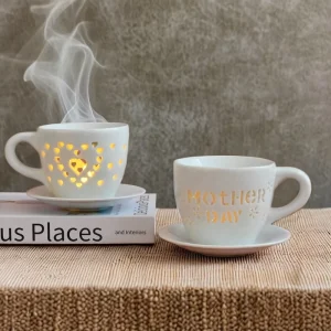 Valentines Day Gift Ceramic Tealight Wax Warmer Cup Shape Hollow Out Love Heart Design Essential Oil Burner For Home Decor