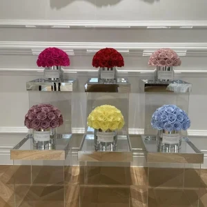 Valentines Day Gift Colorful Dry Real Immortal Everlasting Eternal Flower Preserved Rose Mushroom Bouquet in Acrylic Box