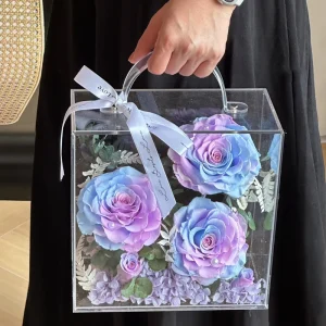 Valentines Day Gift Dried Forever Immortal Everlasting Eternal Roses Preserved Flower in Square Acrylic Box