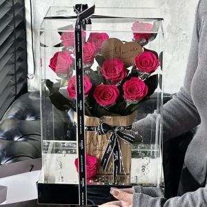 Valentines Day Gift Dried Real Forever Immortal Everlasting Eternal Roses Preserved Flower in Square Acrylic Box