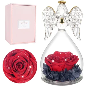 Valentine’s Day Gift Everlasting Enchanted Infinity Flower Preserved Rose in Angel Glass Cover 5.12×2.76″