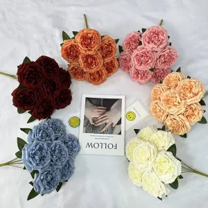 Valentines Day Gift for Couples Ramadan Decorations Living Room Decoration Set 7 Head Artificial Austin Rose Flower Bouquet
