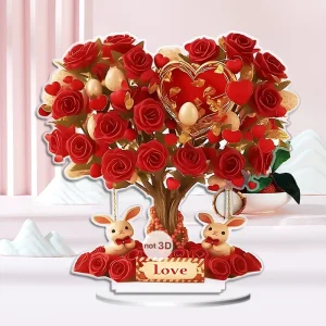 Valentine’s Day Gifts Supplies Acrylic Flowers Stand Rose Tree 2d Heart Shaped Ornament for Wedding Decoration