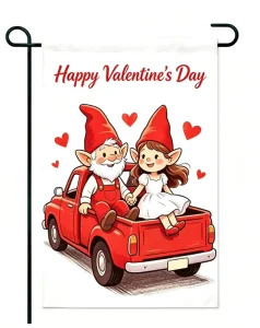 Valentine’s Day Gnomes Garden Flag Double Sided Polyester Truck Design 12×18 Waterproof Outdoor Rustic Farmhouse Decor