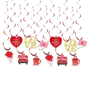 Valentine’s Day Hanging Swirl Decorations Ceiling Hanging Swirls Valentine Hearts Streamers for Valentine Party Decor Supplies