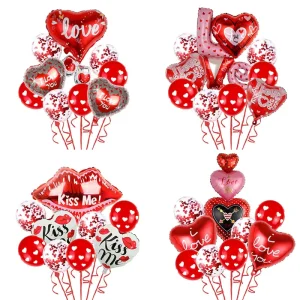 Valentine’s Day Heart-Shaped Foil Balloon Bouquet Kit for Anniversary Wedding Party Decoration