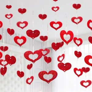 Valentine’s Day Heart Swirl 50 70 100PCS Set Laster Foil Curtain Hanging Decorations Pendants Romantic Party Wedding Decor