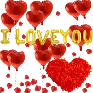 Valentine’s Day I Love You Heart Balloon Set Heart Rose Petal Decorations Durable Eco Friendly Wedding Party Decoration Set