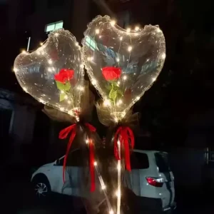Valentine’s Day LED Glow Balloons with Rose & Love Heart Design PVC Material Multi-color Lights for Easter & Christmas Gifts