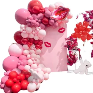 Valentines Day Party Balloons Kit Retro Red Pink Heart Lip Arch Garland Romantic Wedding Anniversary Birthday Decorations