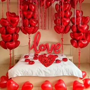 Valentine’s Day Party Decoration Set Red Aluminum Foil Love Balloon for Anniversary Celebration