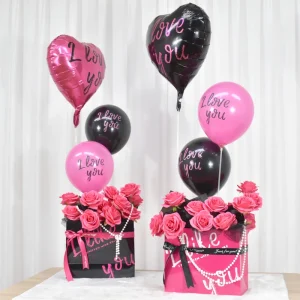 Valentine’s Day Party Decorations Balloon Flower Bouquet Basket DIY Gift Artificial Flower Hug Bucket Wedding Decorations