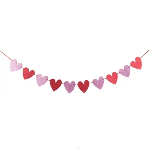 Valentine’s Day Party Decorations Glitter Heart Paper Banner Elegant Paper Banner for Festive Atmosphere