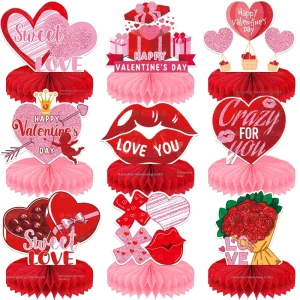 Valentine’s Day Party Decorations PINK RED Paper Love Flowers Honeycomb Table Ornament Desktop Decor Party Entertainment