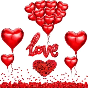 Valentines Day Party Decorations Set Love Foil Balloon Rose Petals for Valentines Anniversary Bedroom Decorations