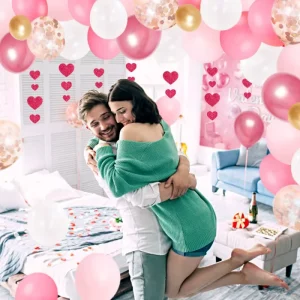 Valentine’s Day Party Decorations Supplies Include Balloons Backdrop Banner Cake Topper Tablecloth Set Romantic Party Decor