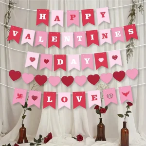 Valentine’s Day Party Scene Decoration Supplies Love Party Decoration Banner Pulling Flower Pulling Flag