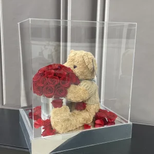 Valentine’s Day Preserved Rose Bear Acrylic Box Decorative Flowers Eternal Long Lasting