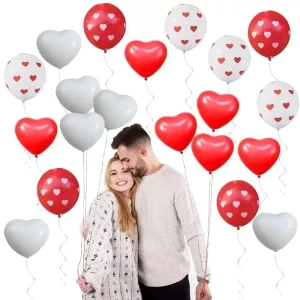 Valentine’s Day Red and White Heart Balloons Red and White Heart shaped Balloons Wedding Room Valentine’s Day Decoration