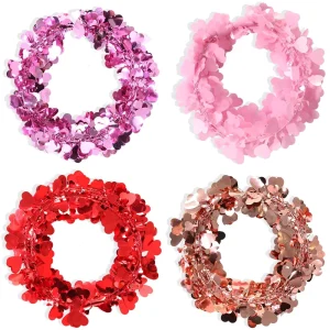 Valentine’s Day Romantic Home Decor Red Pink Tinsel Heart Garland Wedding Party Decor Love Strands Metal Wire Hanging Hearts