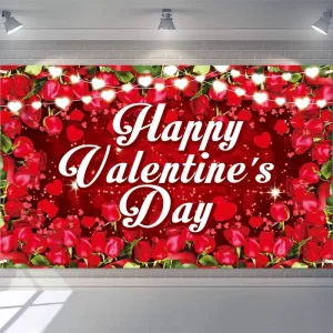 Valentine’s Day Rose Heart Backdrop New Party Banners for Photo Props Decorations