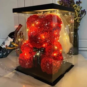 Valentine’s Day Rose Unicorn Birthday Gift Eternal Flower Bear Preserved Dried Flowers with LED Light Round Shape