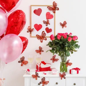 Valentine’s Day Series Flash Golden Butterfly Decorative Stickers Three dimensional Butterfly Wall Stickers Set of 12