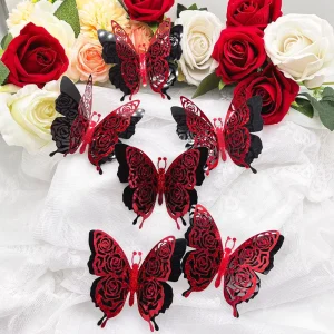 Valentine’s Day Series Flash Golden Butterfly Decorative Stickers Three-dimensional Butterfly Wall Stickers Set of 6