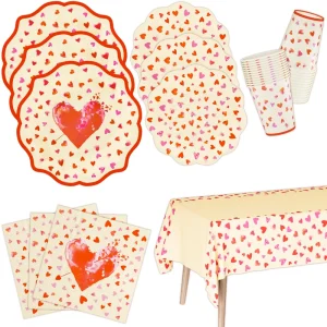 Valentine’s Day Theme Disposable Dinnerware Set Party Decorations Thick Kraft Paper Plate Napkin Cup Tableware Party Supplies
