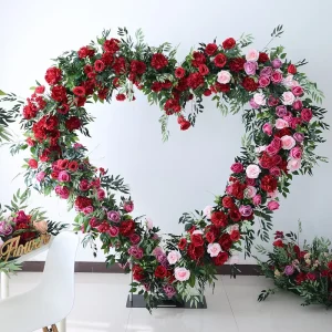 Valentine’s Day Theme Wedding Party Heart Arch Backdrop with Silk Floral Decor Portable Eco-Friendly Durable